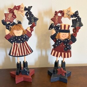 Patriotic Wooden Figurines with Stars and Stripes
